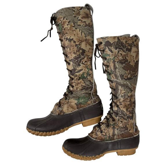 Vintage LL Bean Tall Leather Camouflage Duck Boots Womens Size 6.5 -7 Hunting - Picture 5 of 13